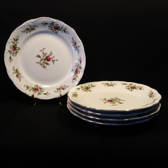 5 Haviland Traditions Dinner Plates in Moss w Scalloped Edge Gold Trim - Picture 1 of 14